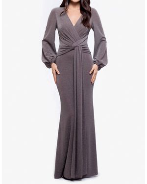 Betsy & Adam Clara Long Sleeve Metallic Knit Dress With Front Knot - Purple