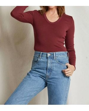 PERFECTWHITETEE Robyn Long Sleeve U Neck Tee - Red
