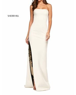 Sherri Hill Strapless Corset Gown Lace Slit Dress - White