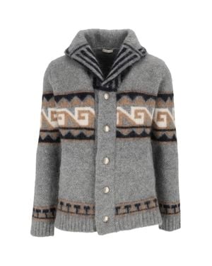 Borgo Asolo Geometric Pattern Textured Knit Jacket - Gray