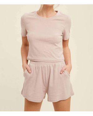 Listicle Ribbed T-Shirt And Shorts Lounge Set - Natural