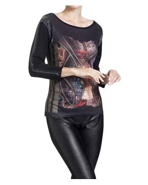 Angel Sheer Panel Graphic Print Top - Blue