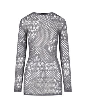 Dondup Sheer Open-Knit Long-Sleeve Top - Gray