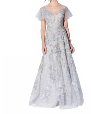 Ivonne D Fine Embroidered A Line Gown - White