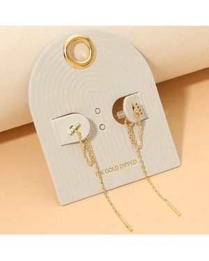 Fashnzfab 18K Dipped Minimalist Crystal Accent Chain Drop Earrings - Natural