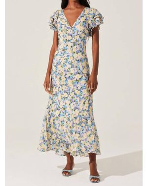 Astr Celestine Floral Flutter Sleeve Maxi Dress - Purple