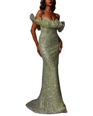 Terani Embellished 3D Ruffle Dress - Green