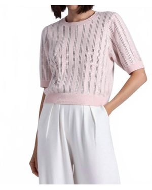 Minnie Rose Sparkle Cotton Cashmere Short Sleeve Crew Top With Pointelle - Blue