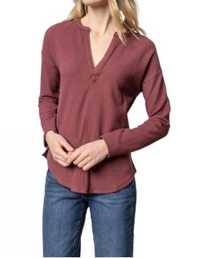 Lilla P Rounded Hem Split Neck Top - Red