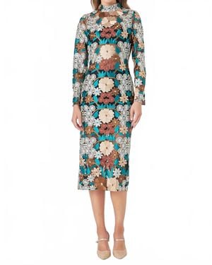 2.7 August Apparel Floral Cut Out Midi Dress - Blue