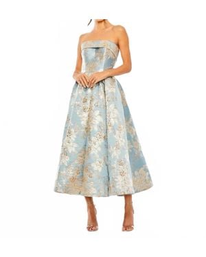 Mac Duggal Strapless Brocade Midi Dress - Blue