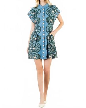 Thml Short Sleeve Distinctive Pattern Dress - Blue
