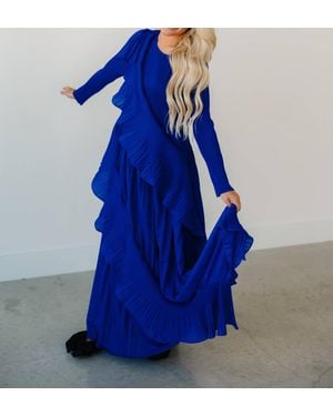 Beulah London Asymmetrical Ruffled Details Pleats Maxi Dress - Blue