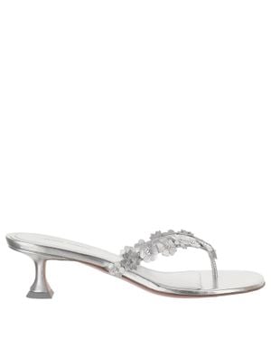 AMINA MUADDI Floral Appliqué Thong Leather Sandals With Flared Heel - White