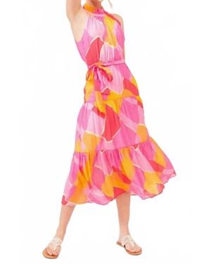 lime + chili Halter Neck Tie Waist Midi Dress - Pink