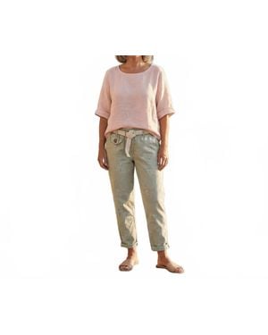 Made In Italy Softly Floral Tulip Cut Italian Magic Pants - Natural