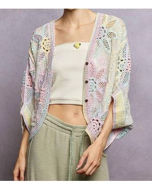 Pol Oversized Batwing Sleeve Crochet Cardigan - Gray