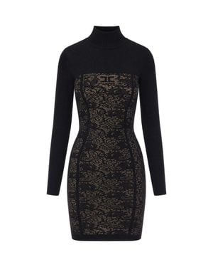 Elisabetta Franchi Lace Bodice High-Neck Viscose-Blend Mini Dress - Black