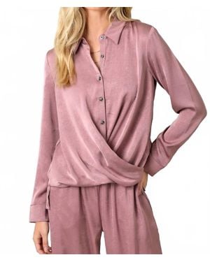 Mystree Crinkle Satin Twisted Bottom Blouse - Pink