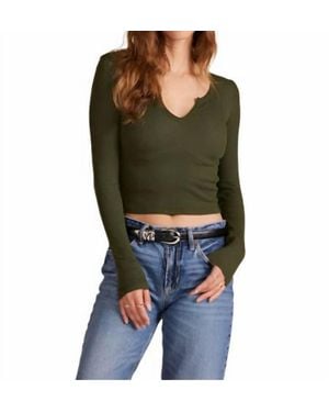 Bobi Split V Neck Long Sleeve Crop Tee - Green