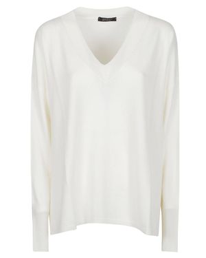 Aragona Deep V-Neck Virgin Wool Sweater - White