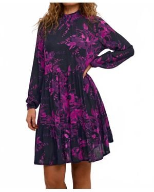 Kaffe Karikka Long Sleeves High Neck Midi Dress - Purple