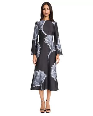 Donna Morgan Midi Dress Floral Print Cutout Tie Back Fts1408 - Black