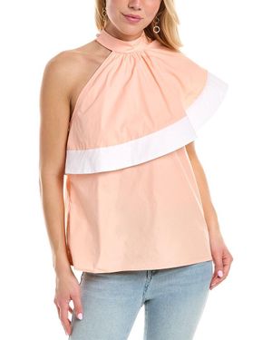 PEARL BY LELA ROSE Poplin Asymmetrical Ruffle Top - Gray