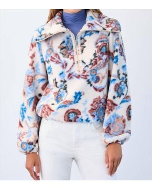 Fdj 1/2 Zip Creme Damask Sherpa Popover Jacket - Blue