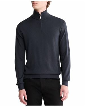 Calvin Klein Fine Merino Wool Blend Quarter Zip Sweater - Blue