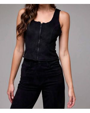Hidden Jeans Suede Bodycon Front Zipper Top - Black