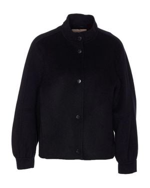 Twinset Cropped High-Collar Wool-Blend Bomber Jacket - Blue