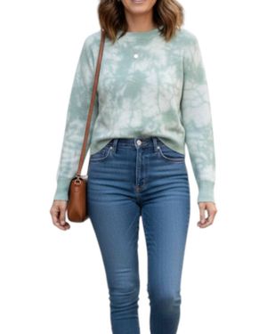 JoosTricot Long Sleeve Tie Dye Peachskin Crew Neck Tee - Blue