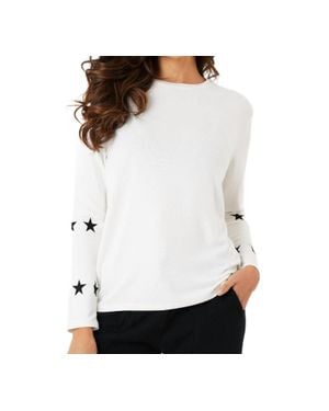 French Kyss Star Sleeve Round Neck Top - White