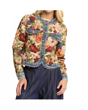 Davi & Dani Floral Denim Trim Tapestry Jacket - Multicolor