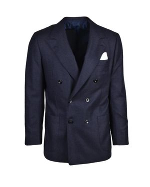 Kiton Double-Breasted Unlined Virgin Wool Jacket - Blue