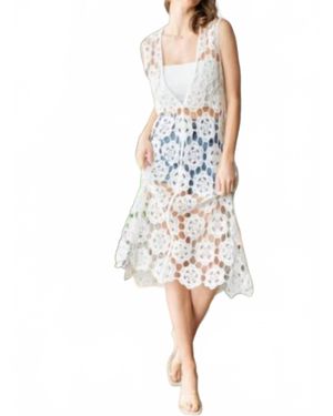 Veveret Sleeveless Crochet Dress Vest - White