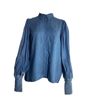Mother Of Pearl Buttoned Bishop Sleeve Shirt - Blue