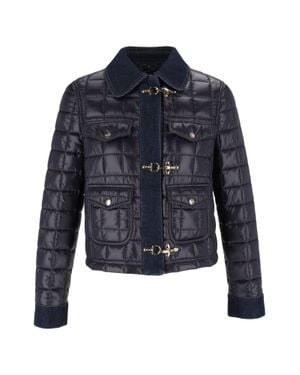 Fay Cropped Quilted Denim Jacket - Blue
