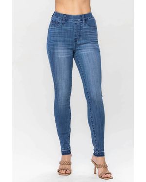 Judy Blue High Waist Release Hem Pull On Skinny Jeans - Blue