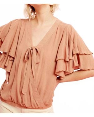 Listicle Delhi Flutter Sleeve Wrap Blouse - Natural
