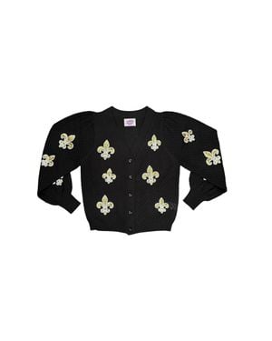 Sparkle City Fleur De Lis Puff Cardigan - Black