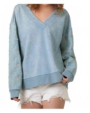 Mystree Long Sleeve Pullover Sweatshirt - Blue