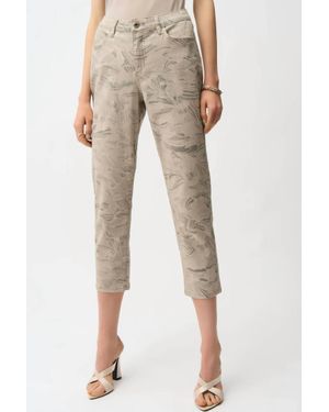 Joseph Ribkoff Metallic Abstract Print Slim Crop Jeans - Natural