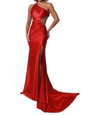 Johnathan Kayne Satin Mermaid Cutout Gown With Slit - Red