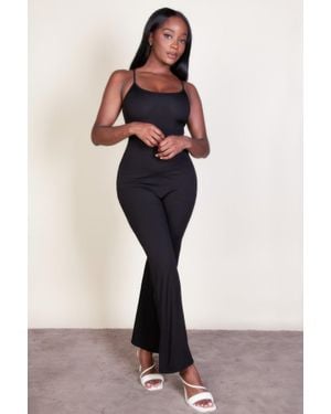 TRUEDAMES Ribbed Sleeveless Wide Leg Jumpsuit - Black