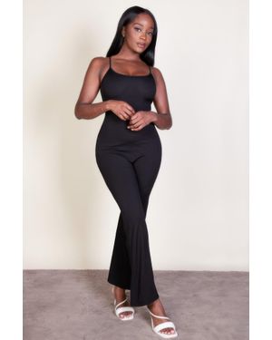 TRUEDAMES Ribbed Sleeveless Wide Leg Jumpsuit - Black