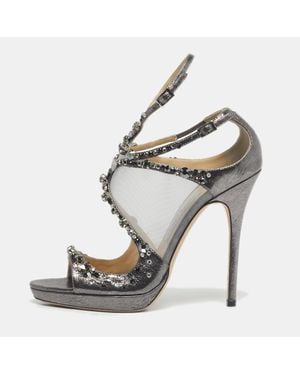 Jimmy Choo Leather And Mesh Crystal Embellished Viola Sandals - Gray