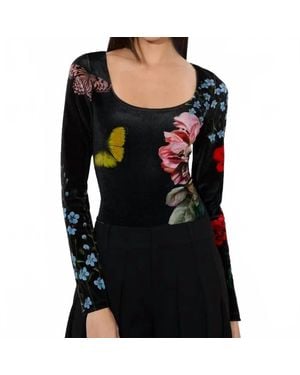 Alice + Olivia Delaina Scoop Neck Long Sleeve Top - Black