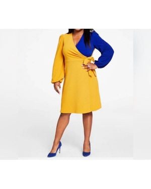 Kasper Surplice Ruched Mini Sheath Dress - Yellow